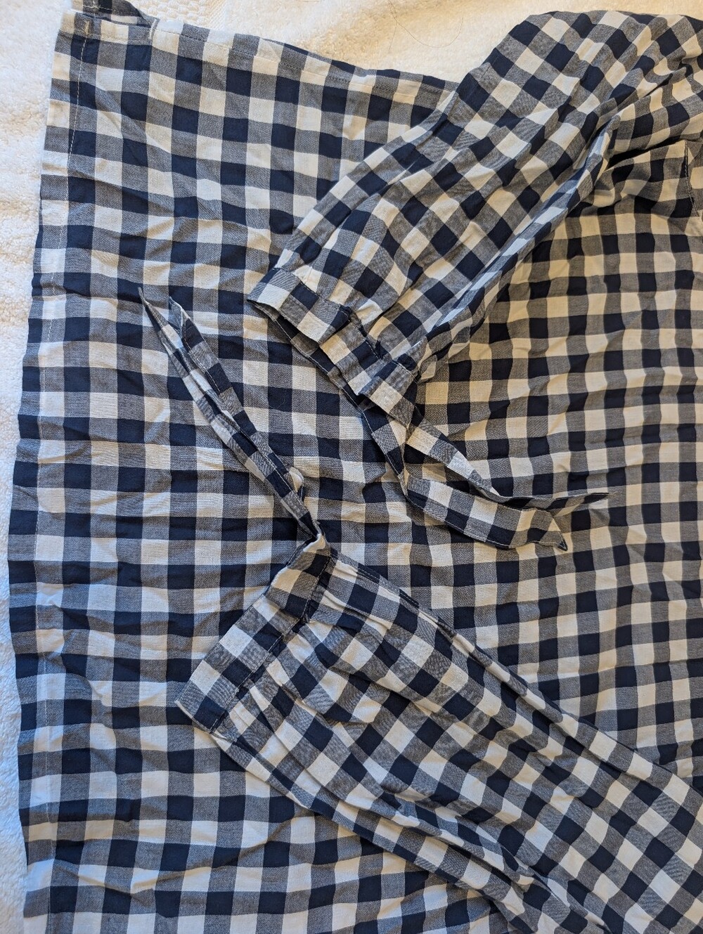 J. Crew Navy Gingham Tie Sleeve Blouse Medium 100% Cotton Top - Picture 7 of 11